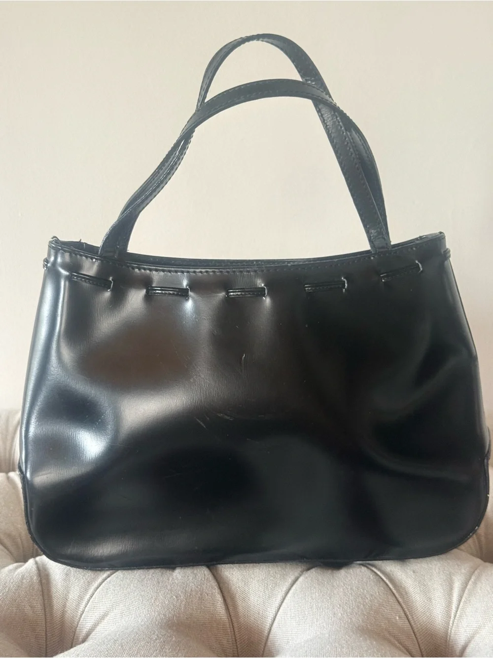 Vintage Anya Hindmarch Black Patent Leather Tassel Bag  Y2K